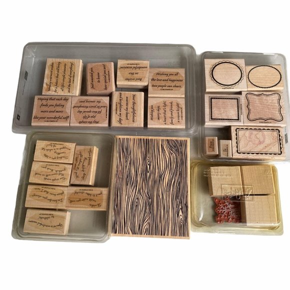 Lot of wooden stamps wording textures frames stamp